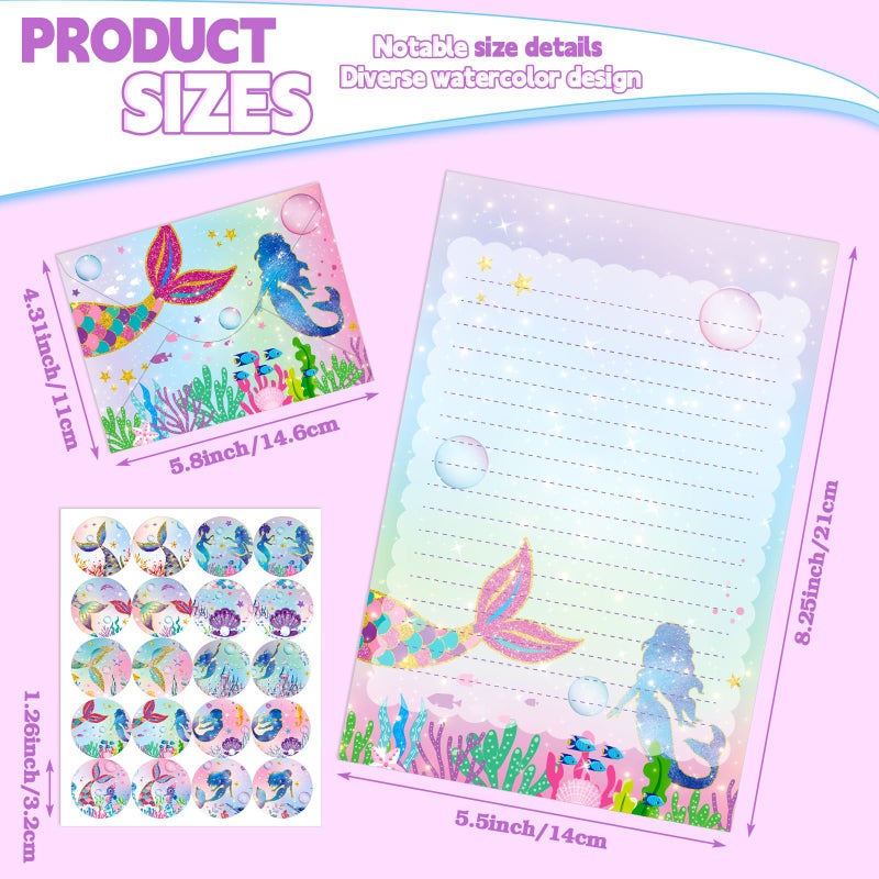 TaoBary 160 Packs Stationery Paper Set (50 Double Sided Stationery Writing Papers 50 Matching Envelopes) 60 Round Dot Sticker  10 Design(Mermaid 5.5 x 8.25 Inch) - Image 5